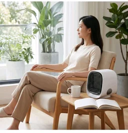 Black Grille Tabletop Air Cooler Oval Viewing Window Desktop Mini Air Cooler for Office, Pink