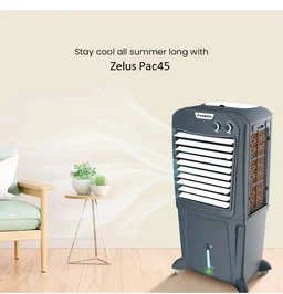 Crompton Zelus PAC45 45L Desert Air Cooler, Grey, with 4-Way Air Deflection, Auto Swing Louvers, Ice Chamber, Everlast Pump, Motor Overload Protection, Inverter Compatible
