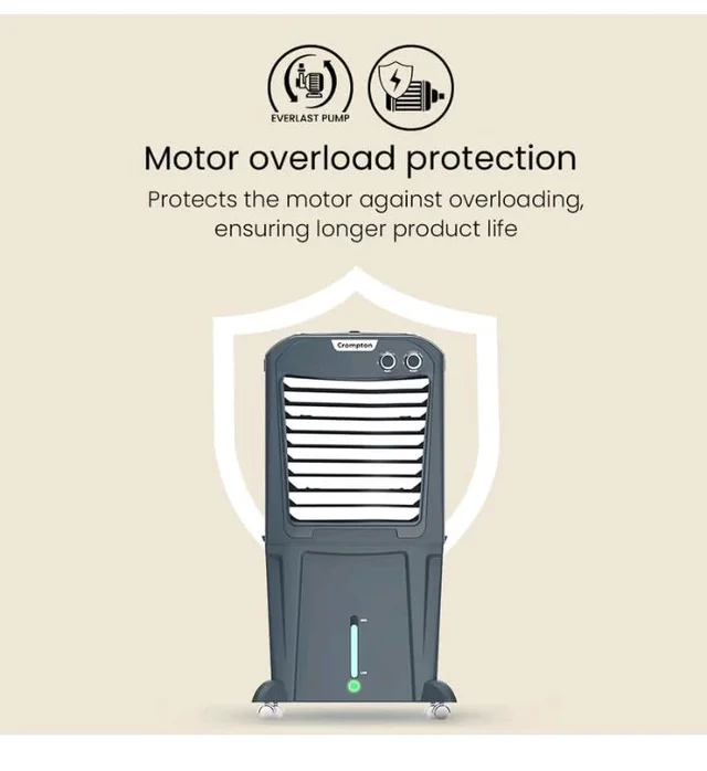Crompton Zelus PAC45 45L Desert Air Cooler, Grey, with 4-Way Air Deflection, Auto Swing Louvers, Ice Chamber, Everlast Pump, Motor Overload Protection, Inverter Compatible