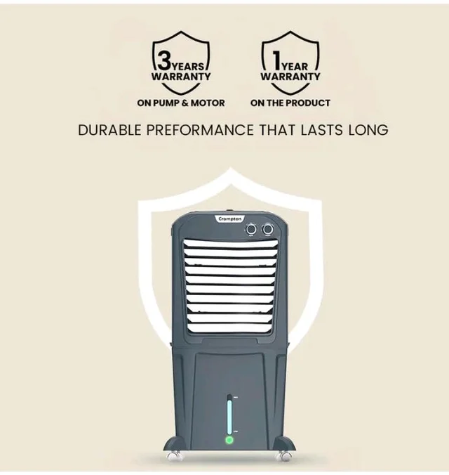 Crompton Zelus PAC45 45L Desert Air Cooler, Grey, with 4-Way Air Deflection, Auto Swing Louvers, Ice Chamber, Everlast Pump, Motor Overload Protection, Inverter Compatible