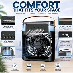Drumstone ππ πππππ ππππππππ Mini Air Cooler & Humidifier Fan with Multi-Jet Mist, 3 Fan Speeds & 7-Color LED Light, USB Powered Portable Personal Cooler with Carrying Handle for Desk
39%
off