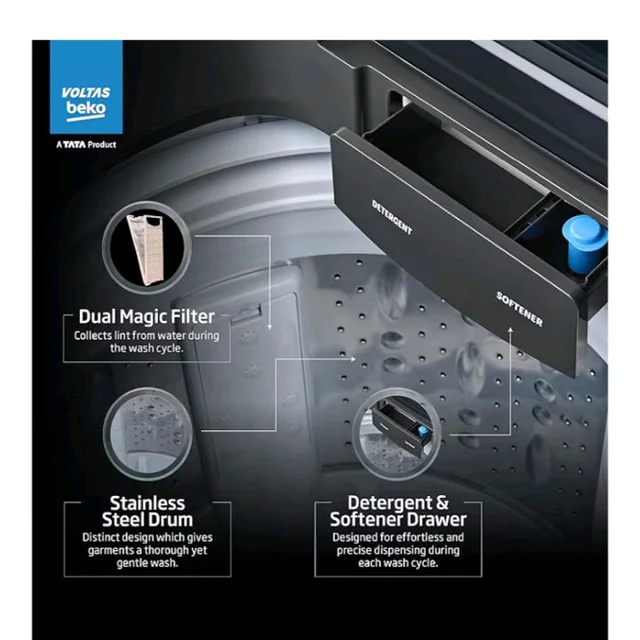 Visit the Voltas Beko Store
4.1
4.1 out of 5 stars
(130)
Voltas Beko, A Tata Product 10 Kg 5 Star Fully-Automatic Top Loading Washing Machine (WTL1006UEA/OBS1060, Grey, Double Waterfall Technology)