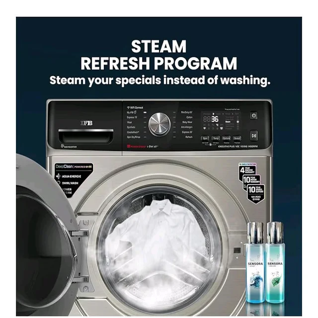 IFB 10Kg 5 Star with Deep Clean Oxyjet Technology, AI Powered, Fully Automatic Front Load Washing Machine (EXECUTIVE PLUS VSC 1014, Steam Refresh Program, Wi-Fi, Eco Inverter, SUS VCM, silver)