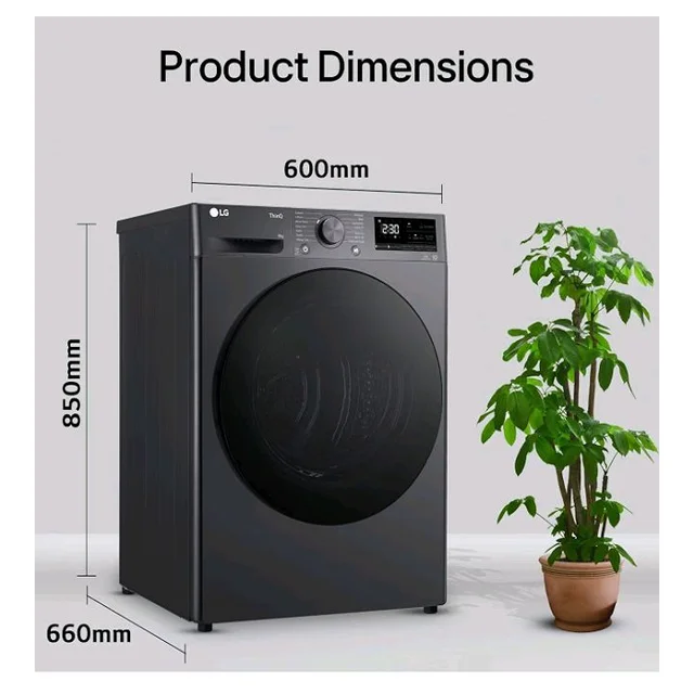 LG 9 Kg, Wi-Fi, Dual Inverter Heat Pump, Eco-Hybrid Technology Fully Automatic Front Load Dryer (DHV09SAM, Double Layer Air Filter, Allergy Care, Auto Cleaning Condenser, Middle Black)