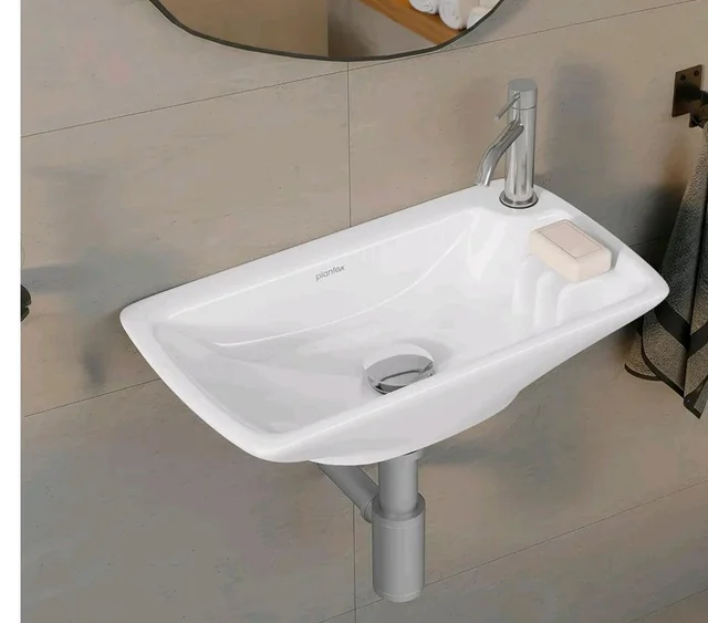 Plantex Ceramic Wall Hung Basin/Washbasin for Bathroom/Wall Mounted Wash Basin with 10 Years Glaze Warranty by Plantex/Small Basin (White - 17X9X5 Inch)