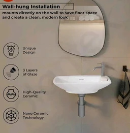 Plantex Ceramic Wall Hung Basin/Washbasin for Bathroom/Wall Mounted Wash Basin with 10 Years Glaze Warranty by Plantex/Small Basin (White - 17X9X5 Inch)