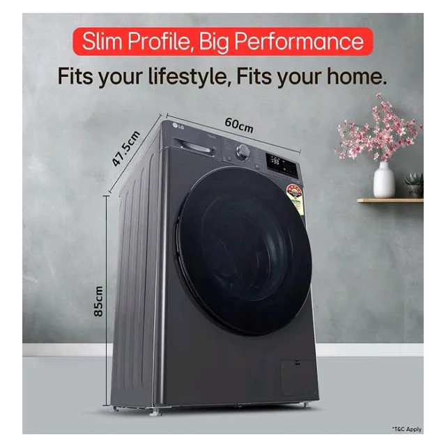 LG Smart Choice, 9 Kg, 5 Star, AI Direct Drive Technology, Steam, 6 Motion DD & Wi-Fi Fully-Automatic Front Load Washing Machine (FHP1209Z5M, Intelligent & Convenient Fabric Care, Middle Black)