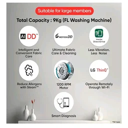 LG Smart Choice, 9 Kg, 5 Star, AI Direct Drive Technology, Steam, 6 Motion DD & Wi-Fi Fully-Automatic Front Load Washing Machine (FHP1209Z5M, Intelligent & Convenient Fabric Care, Middle Black)