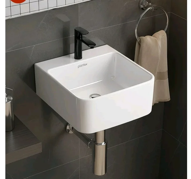 Plantex Ceramic Basin for Bathroom/One Piece Wash Basin for Bathroom with 10 Years Glaze Warranty by Plantex/Wall Mount Wash Basin for Home/Office/Hotels (White - 14 x 14 x 6 Inch)