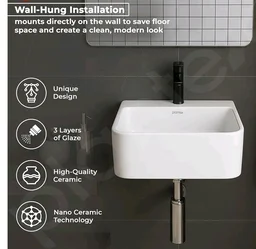 Plantex Ceramic Basin for Bathroom/One Piece Wash Basin for Bathroom with 10 Years Glaze Warranty by Plantex/Wall Mount Wash Basin for Home/Office/Hotels (White - 14 x 14 x 6 Inch)