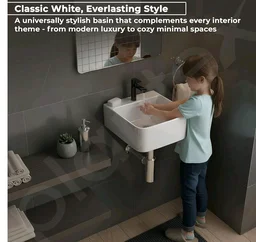 Plantex Ceramic Basin for Bathroom/One Piece Wash Basin for Bathroom with 10 Years Glaze Warranty by Plantex/Wall Mount Wash Basin for Home/Office/Hotels (White - 14 x 14 x 6 Inch)