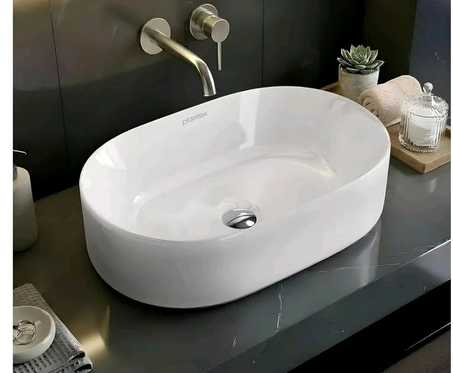 Plantex TableTop Wash Basin for Bathroom/Ceramic Basin with 10 Years Glaze Warranty by Plantex/Washbasin for Home/Hotel/Restaurant (Glossy White - 19 x 13 x 5.5 Inch)