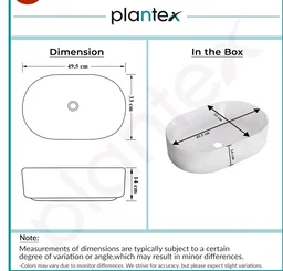 Plantex TableTop Wash Basin for Bathroom/Ceramic Basin with 10 Years Glaze Warranty by Plantex/Washbasin for Home/Hotel/Restaurant (Glossy White - 19 x 13 x 5.5 Inch)