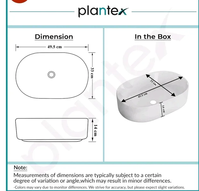 Plantex TableTop Wash Basin for Bathroom/Ceramic Basin with 10 Years Glaze Warranty by Plantex/Washbasin for Home/Hotel/Restaurant (Glossy White - 19 x 13 x 5.5 Inch)