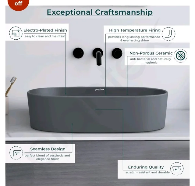 Plantex Ceramic Wash Basin for Bathroom/Oval Table Top Basin/Countertop Vessel Sink for Home/Hotel (22 x 14 x 6 inch - Cloud Grey)
