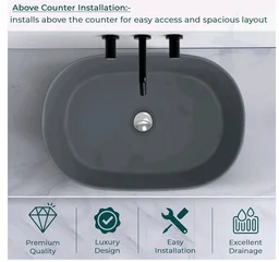Plantex Ceramic Wash Basin for Bathroom/Oval Table Top Basin/Countertop Vessel Sink for Home/Hotel (22 x 14 x 6 inch - Cloud Grey)