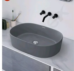 Plantex Ceramic Wash Basin for Bathroom/Oval Table Top Basin/Countertop Vessel Sink for Home/Hotel (22 x 14 x 6 inch - Cloud Grey)