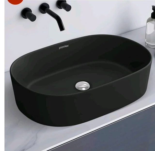 Plantex Ceramic Wash Basin for Bathroom/Oval Table Top Basin/Countertop Vessel Sink for Home/Hotel - (Charcoal Black- 22 x 14 x 6 inch)