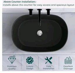 Plantex Ceramic Wash Basin for Bathroom/Oval Table Top Basin/Countertop Vessel Sink for Home/Hotel - (Charcoal Black- 22 x 14 x 6 inch)