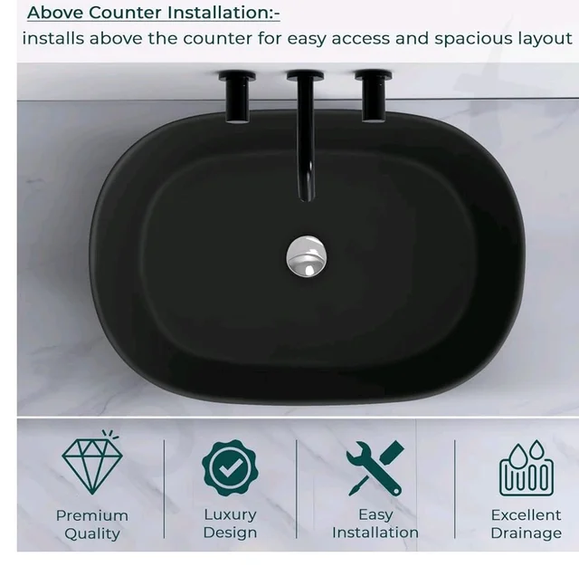 Plantex Ceramic Wash Basin for Bathroom/Oval Table Top Basin/Countertop Vessel Sink for Home/Hotel - (Charcoal Black- 22 x 14 x 6 inch)