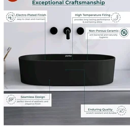 Plantex Ceramic Wash Basin for Bathroom/Oval Table Top Basin/Countertop Vessel Sink for Home/Hotel - (Charcoal Black- 22 x 14 x 6 inch)