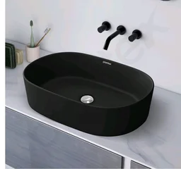 Plantex Ceramic Wash Basin for Bathroom/Oval Table Top Basin/Countertop Vessel Sink for Home/Hotel - (Charcoal Black- 22 x 14 x 6 inch)
