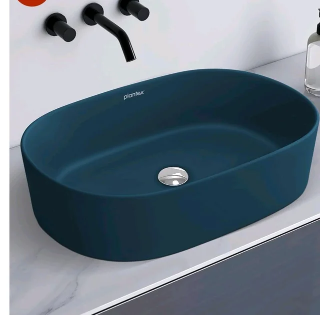 Plantex Ceramic Wash Basin for Bathroom/Oval Counter Top Basin/Tabletop Wash Basin for Home/Office(Pine Blue - 22x14x6 inch)