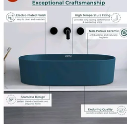 Plantex Ceramic Wash Basin for Bathroom/Oval Counter Top Basin/Tabletop Wash Basin for Home/Office(Pine Blue - 22x14x6 inch)