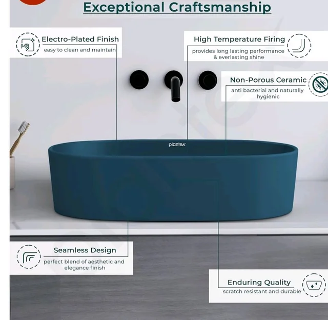 Plantex Ceramic Wash Basin for Bathroom/Oval Counter Top Basin/Tabletop Wash Basin for Home/Office(Pine Blue - 22x14x6 inch)