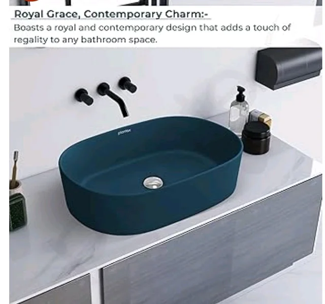 Plantex Ceramic Wash Basin for Bathroom/Oval Counter Top Basin/Tabletop Wash Basin for Home/Office(Pine Blue - 22x14x6 inch)