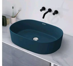 Plantex Ceramic Wash Basin for Bathroom/Oval Counter Top Basin/Tabletop Wash Basin for Home/Office(Pine Blue - 22x14x6 inch)
