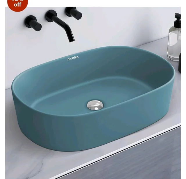 Plantex Ceramic Wash Basin for Bathroom/Oval Counter Top Basin/Tabletop Wash Basin for Home/Office (Harmony Blue - 22 x 14 x 6 Inch)