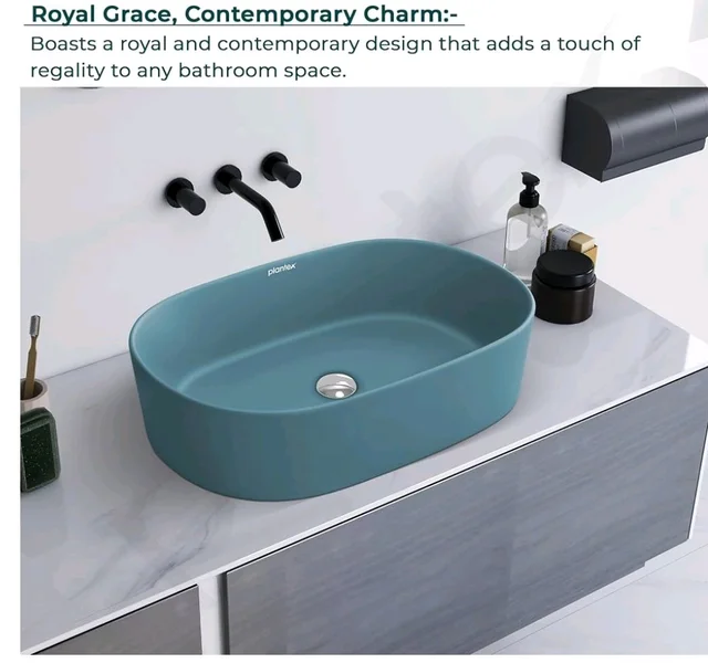 Plantex Ceramic Wash Basin for Bathroom/Oval Counter Top Basin/Tabletop Wash Basin for Home/Office (Harmony Blue - 22 x 14 x 6 Inch)