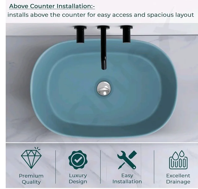 Plantex Ceramic Wash Basin for Bathroom/Oval Counter Top Basin/Tabletop Wash Basin for Home/Office (Harmony Blue - 22 x 14 x 6 Inch)