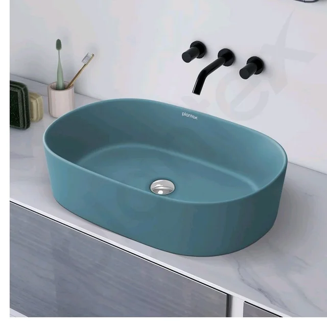 Plantex Ceramic Wash Basin for Bathroom/Oval Counter Top Basin/Tabletop Wash Basin for Home/Office (Harmony Blue - 22 x 14 x 6 Inch)