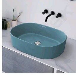 Plantex Ceramic Wash Basin for Bathroom/Oval Counter Top Basin/Tabletop Wash Basin for Home/Office (Harmony Blue - 22 x 14 x 6 Inch)