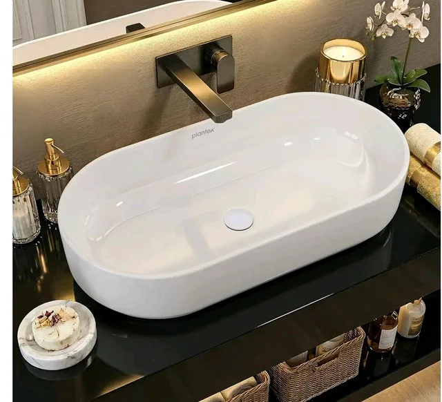 Plantex Platinum Ceramic Wash Basin/Basin for Bathroom/Tabletop Wash Basin/Bathroom Basin with 10 Years Glaze Warranty by Plantex (White, 28 x 14 x 6 Inch)