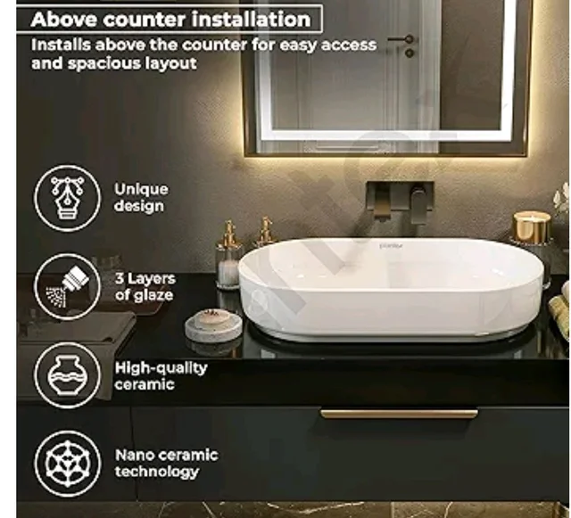 Plantex Platinum Ceramic Wash Basin/Basin for Bathroom/Tabletop Wash Basin/Bathroom Basin with 10 Years Glaze Warranty by Plantex (White, 28 x 14 x 6 Inch)