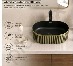 Plantex Table Top Wash Basin For Bathroom/Designer Ceramic Basin/Countertop Vessel Sink Basin - Indo-European Collection (20 x 13 x 6 Inch)
