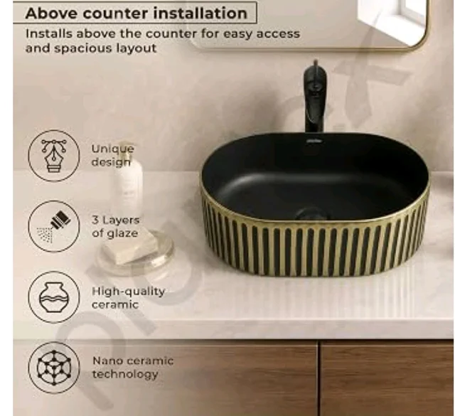 Plantex Table Top Wash Basin For Bathroom/Designer Ceramic Basin/Countertop Vessel Sink Basin - Indo-European Collection (20 x 13 x 6 Inch)
