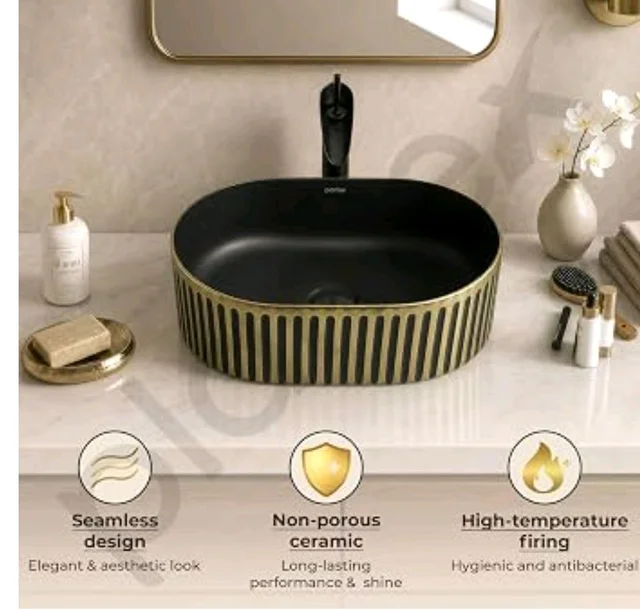 Plantex Table Top Wash Basin For Bathroom/Designer Ceramic Basin/Countertop Vessel Sink Basin - Indo-European Collection (20 x 13 x 6 Inch)