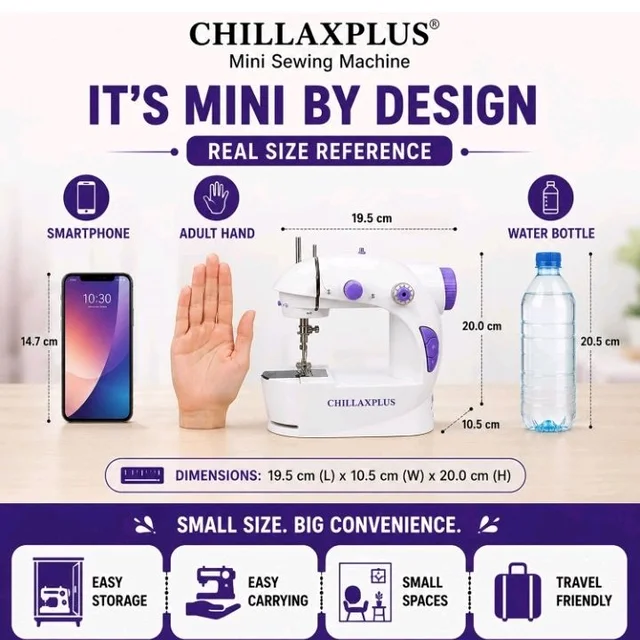 CHILLAXPLUS Stitching Machine for Home Tailoring - Portable Tailor Machine for Home with Foot Pedal - Mini Silai Machine - Easy to Use, Ideal for DIY & Repairs, White