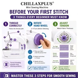 CHILLAXPLUS Stitching Machine for Home Tailoring - Portable Tailor Machine for Home with Foot Pedal - Mini Silai Machine - Easy to Use, Ideal for DIY & Repairs, White