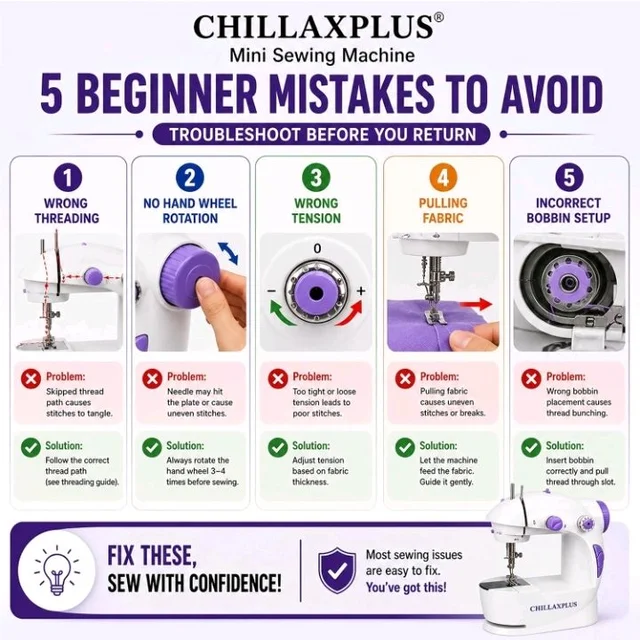 CHILLAXPLUS Stitching Machine for Home Tailoring - Portable Tailor Machine for Home with Foot Pedal - Mini Silai Machine - Easy to Use, Ideal for DIY & Repairs, White