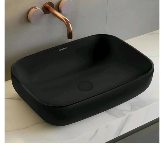 Plantex Ceramic Black Wash Basin for Bathroom/Table Top Basin/Washbasin for Bathroom (Matt Black - 18 x 13 x 5.5 Inch)
