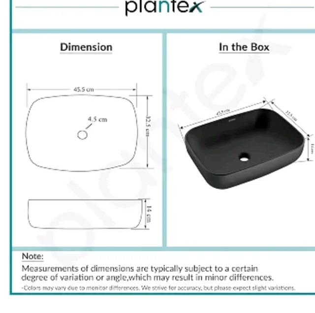 Plantex Ceramic Black Wash Basin for Bathroom/Table Top Basin/Washbasin for Bathroom (Matt Black - 18 x 13 x 5.5 Inch)