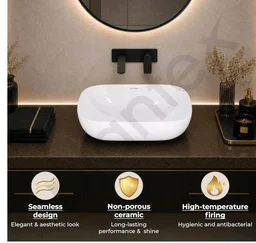 Plantex Ceramic Wash Basin/Basin for Bathroom/Tabletop Wash Basin/Bathroom Basin (Crystal, White)