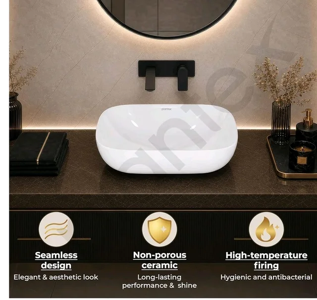 Plantex Ceramic Wash Basin/Basin for Bathroom/Tabletop Wash Basin/Bathroom Basin (Crystal, White)