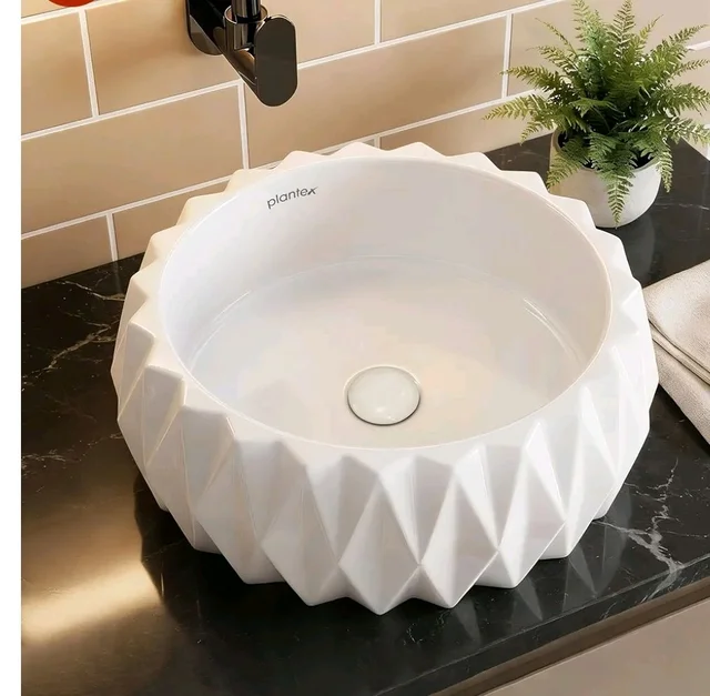 Plantex Ceramic Tabletop Round Washbasin for Bathroom/Countertop Bathroom Sink/Bathroom Wash Basin with 10 Years Glaze Warranty by Plantex (White - 15 x 15 x 6 Inch)