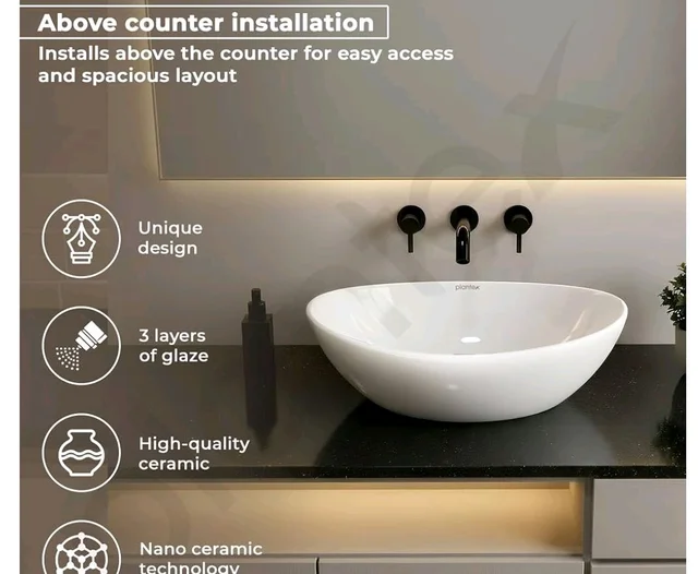 Plantex Ceramic Table Top Oval Wash Basin for Bathroom/Countertop Bathroom Sink/Bathroom Basin with 10 Years Glaze Warranty by Plantex (White - 16.5 x 13.5 x 7 Inch)